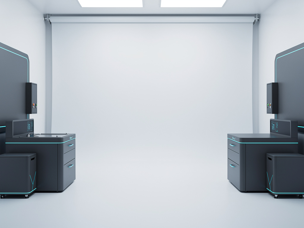 Two diffused lights casting perfectly even illumination on an empty neutral backdrop.